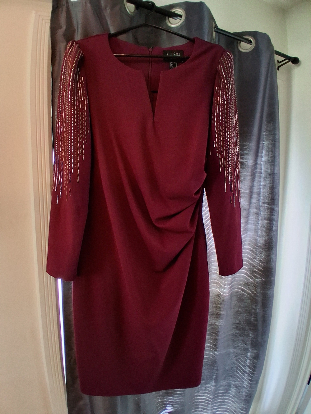 NWT Joseph Ribkoff burgundy formal dress - sequin sleeve detail